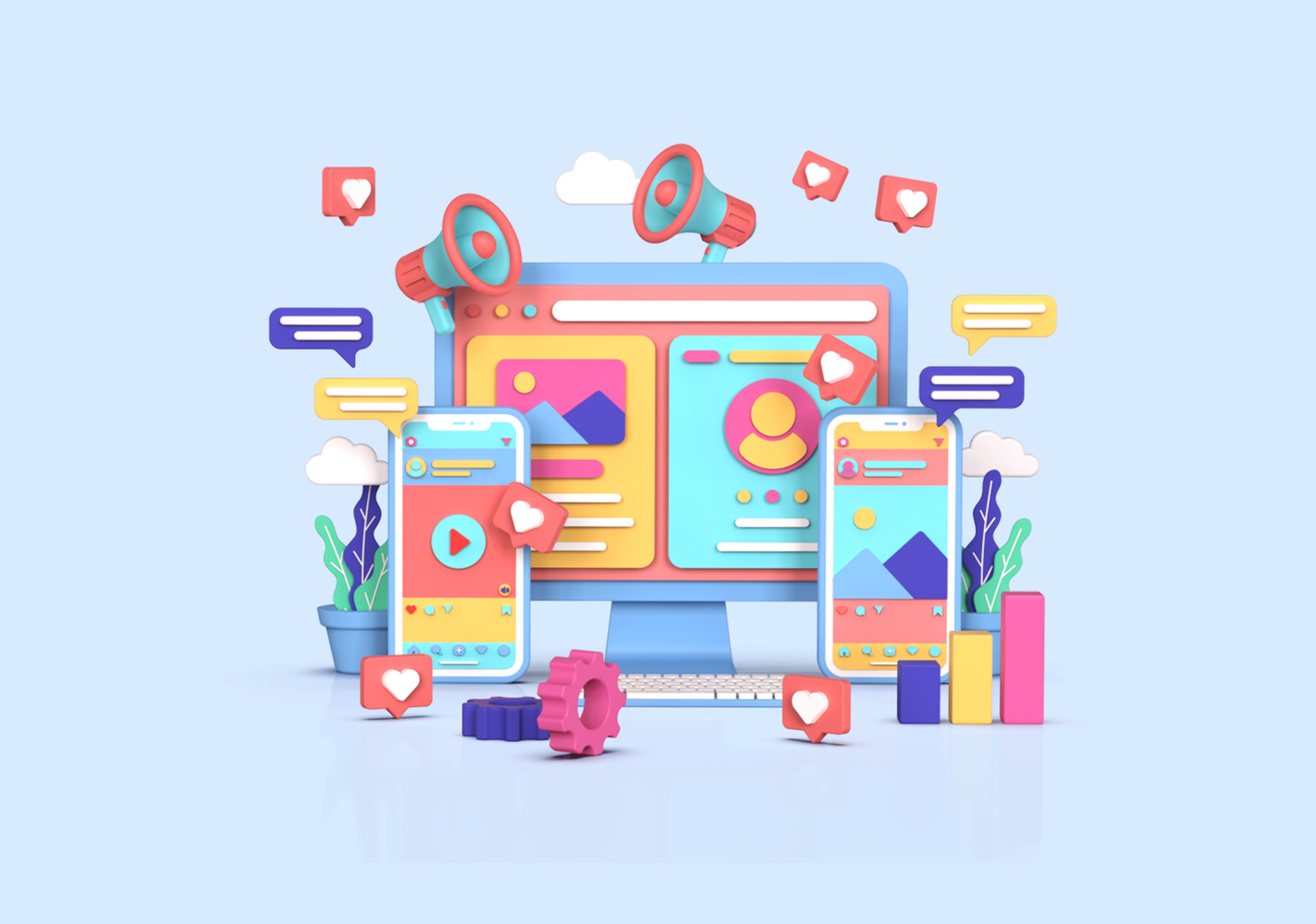 Social media marketing 3d Illustration Background